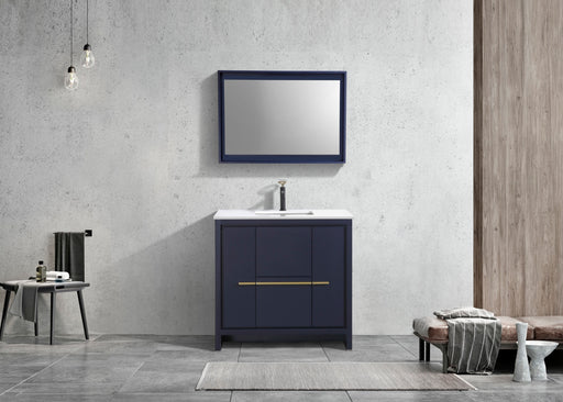 KubeBath | Dolce 36" Blue Modern Bathroom Vanity with White Quartz Counter-Top KubeBath - Vanities KubeBath   