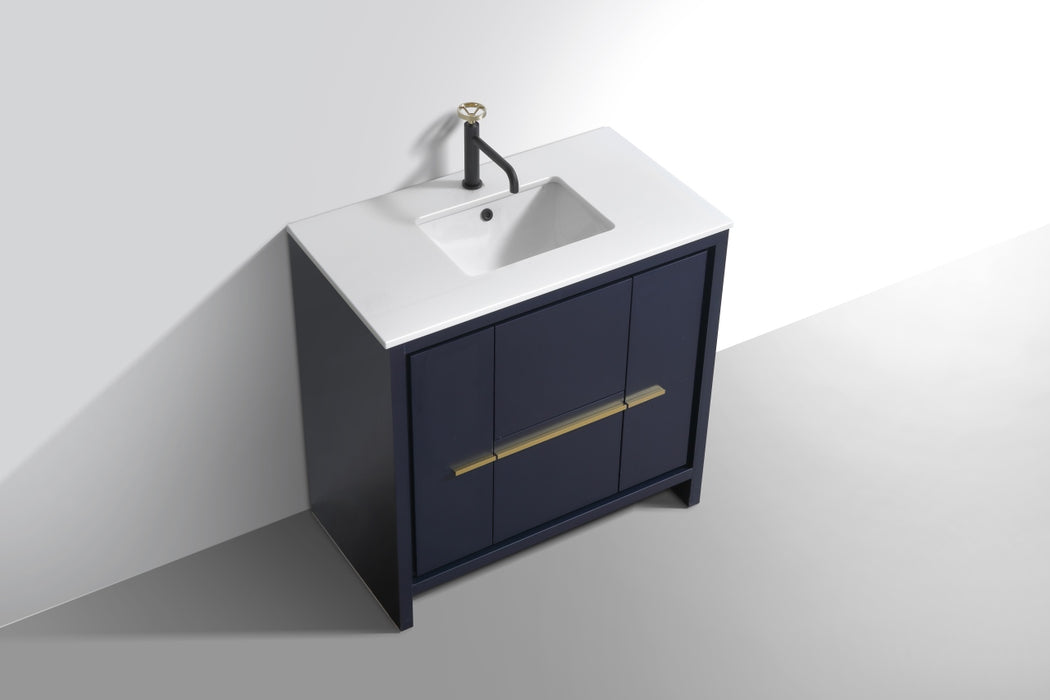 KubeBath | Dolce 36" Blue Modern Bathroom Vanity with White Quartz Counter-Top KubeBath - Vanities KubeBath   