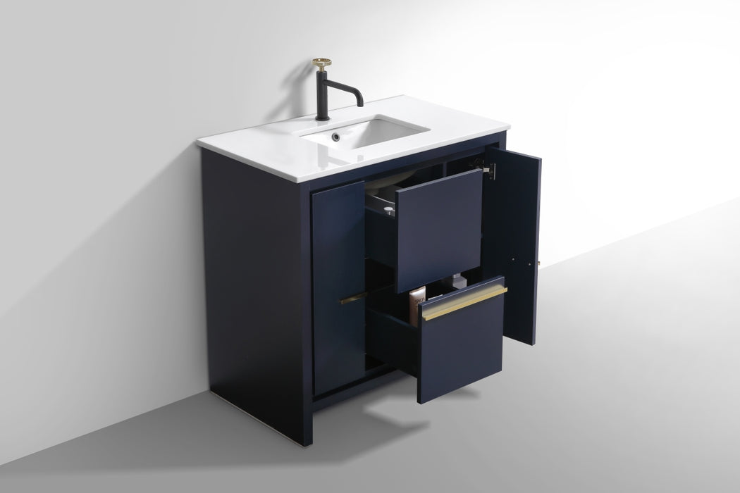 KubeBath | Dolce 36" Blue Modern Bathroom Vanity with White Quartz Counter-Top KubeBath - Vanities KubeBath   