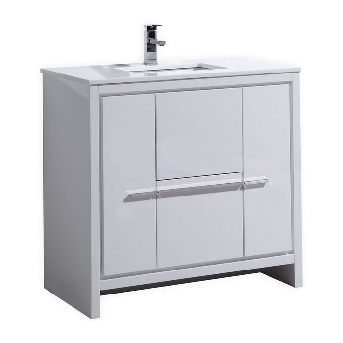 KubeBath | Dolce 36" High Gloss White Modern Bathroom Vanity with White Quartz Counter-Top KubeBath - Vanities KubeBath   