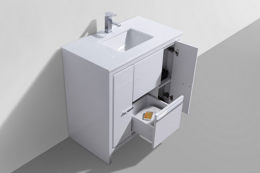 KubeBath | Dolce 36" High Gloss White Modern Bathroom Vanity with White Quartz Counter-Top KubeBath - Vanities KubeBath   