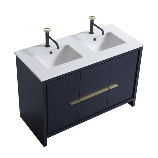 KubeBath | Dolce 48" Double Sink Blue Modern Bathroom Vanity with White Quartz Counter-Top KubeBath - Vanities KubeBath   