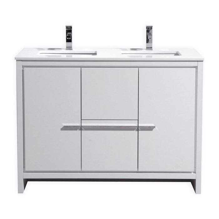 KubeBath | Dolce 48" Double Sink High Gloss White Modern Bathroom Vanity with White Quartz Counter-Top KubeBath - Vanities KubeBath   