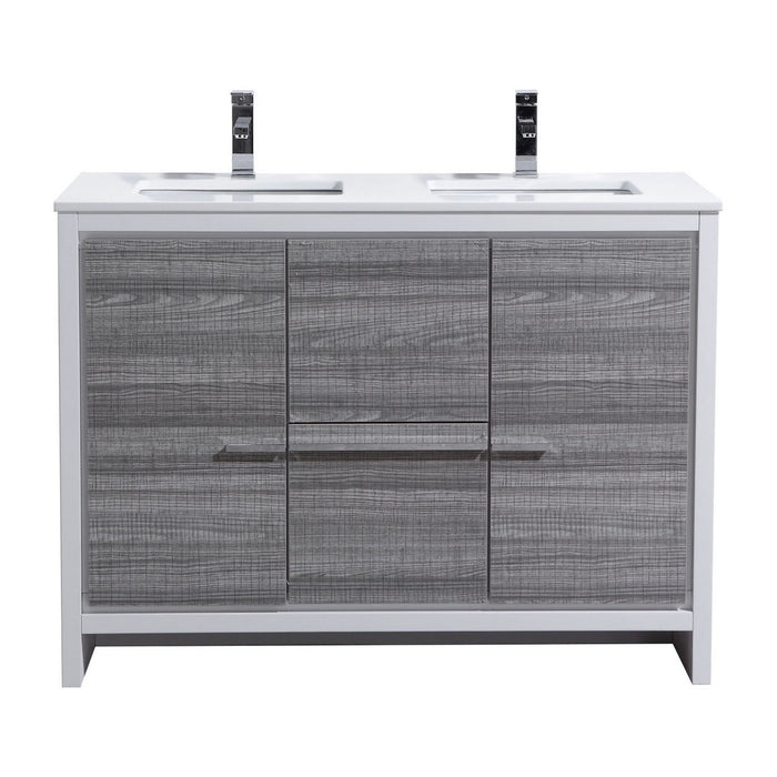 KubeBath | Dolce 48" Double Sink Ash Gray Modern Bathroom Vanity with White Quartz Counter-Top KubeBath - Vanities KubeBath   