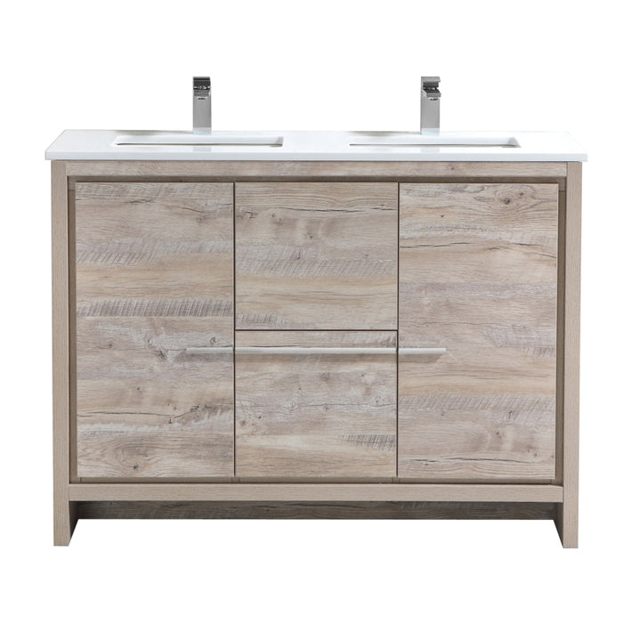 KubeBath | Dolce 48" Double Sink Nature Wood Modern Bathroom Vanity with White Quartz Counter-Top KubeBath - Vanities KubeBath   