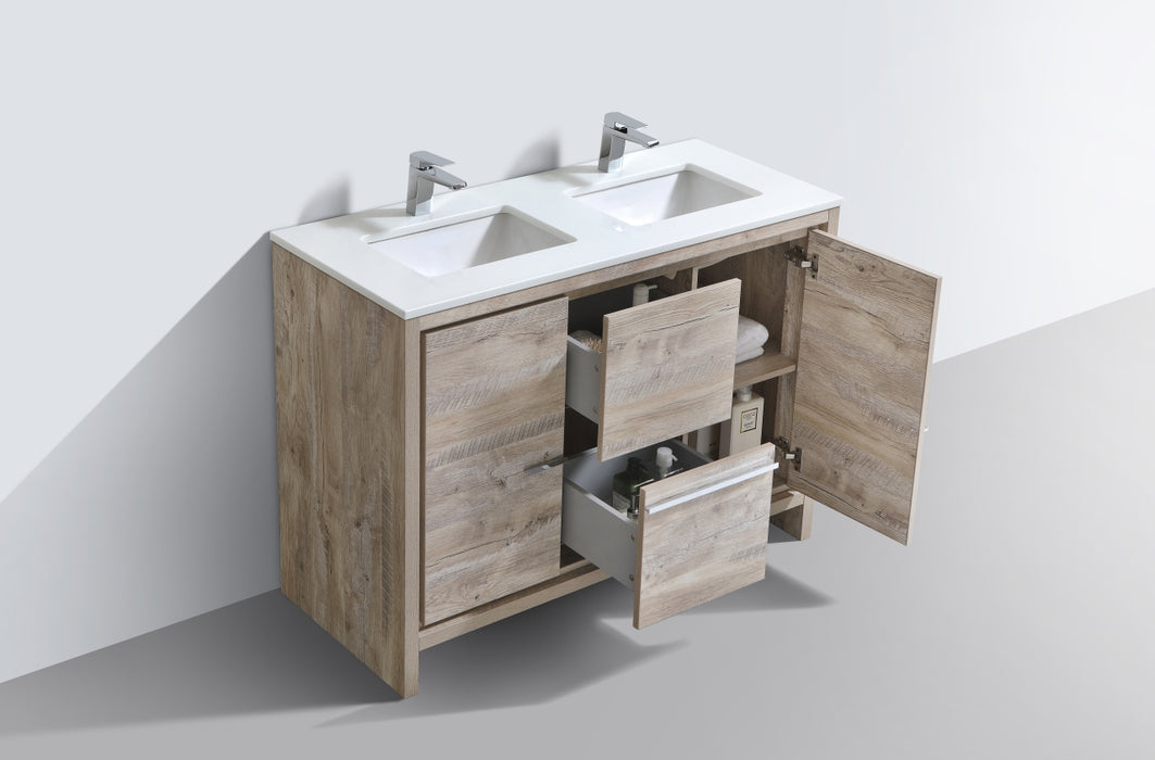 KubeBath | Dolce 48" Double Sink Nature Wood Modern Bathroom Vanity with White Quartz Counter-Top KubeBath - Vanities KubeBath   