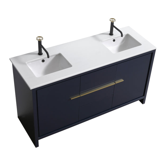 KubeBath | Dolce 60" Double Sink Blue Modern Bathroom Vanity with White Quartz Counter-Top KubeBath - Vanities KubeBath   