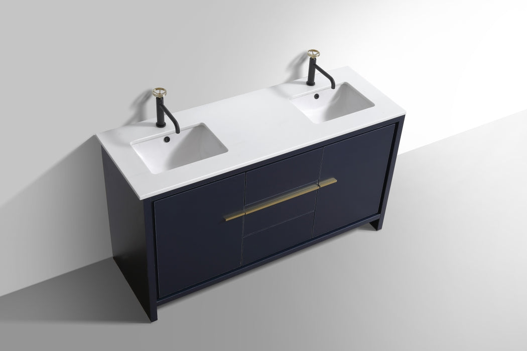 KubeBath | Dolce 60" Double Sink Blue Modern Bathroom Vanity with White Quartz Counter-Top KubeBath - Vanities KubeBath   