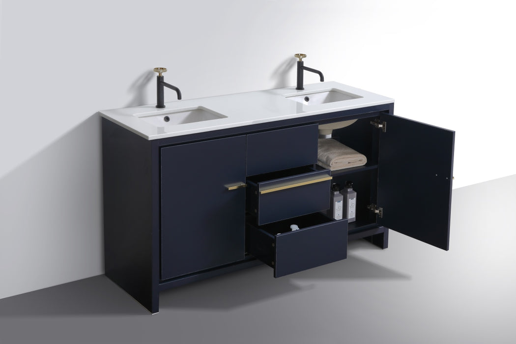 KubeBath | Dolce 60" Double Sink Blue Modern Bathroom Vanity with White Quartz Counter-Top KubeBath - Vanities KubeBath   