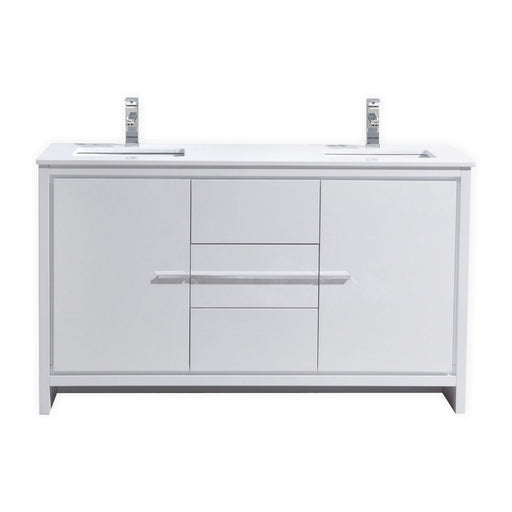 KubeBath | Dolce 60" Double Sink High Gloss White Modern Bathroom Vanity with White Quartz Counter-Top KubeBath - Vanities KubeBath   