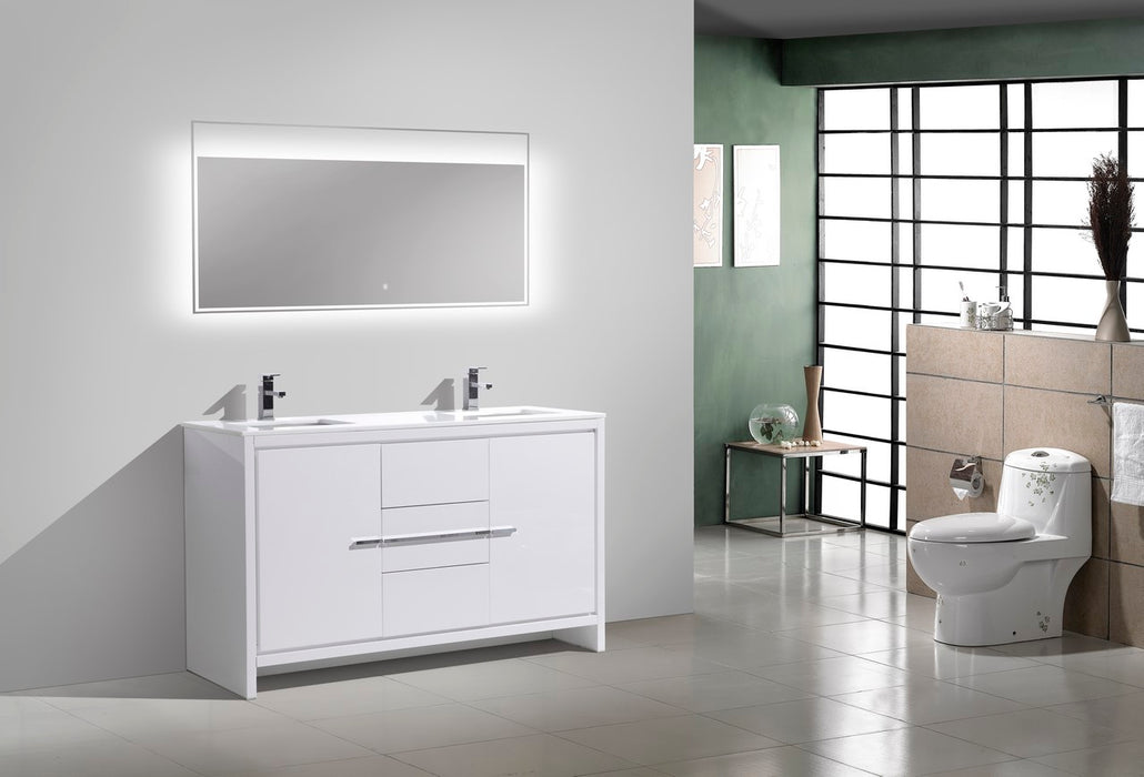 KubeBath | Dolce 60" Double Sink High Gloss White Modern Bathroom Vanity with White Quartz Counter-Top KubeBath - Vanities KubeBath   