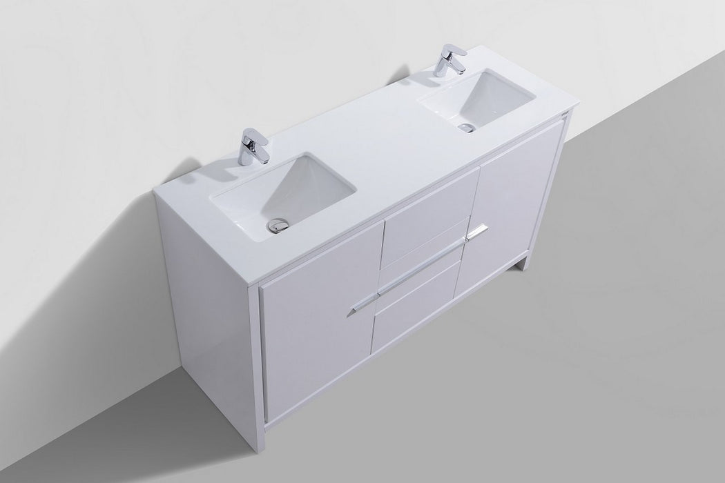 KubeBath | Dolce 60" Double Sink High Gloss White Modern Bathroom Vanity with White Quartz Counter-Top KubeBath - Vanities KubeBath   