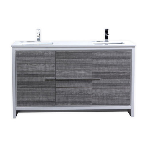 KubeBath | Dolce 60" Double Sink Ash Gray Modern Bathroom Vanity with White Quartz Counter-Top KubeBath - Vanities KubeBath   