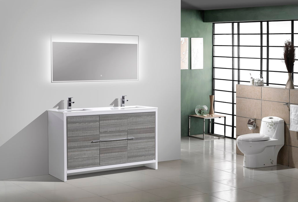 KubeBath | Dolce 60" Double Sink Ash Gray Modern Bathroom Vanity with White Quartz Counter-Top KubeBath - Vanities KubeBath   