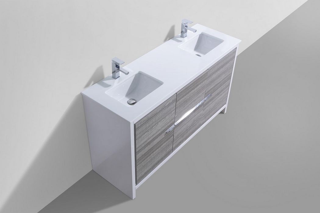 KubeBath | Dolce 60" Double Sink Ash Gray Modern Bathroom Vanity with White Quartz Counter-Top KubeBath - Vanities KubeBath   