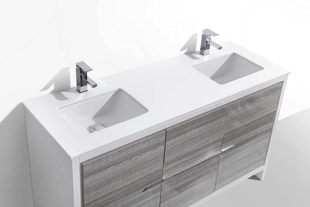 KubeBath | Dolce 60" Double Sink Ash Gray Modern Bathroom Vanity with White Quartz Counter-Top KubeBath - Vanities KubeBath   