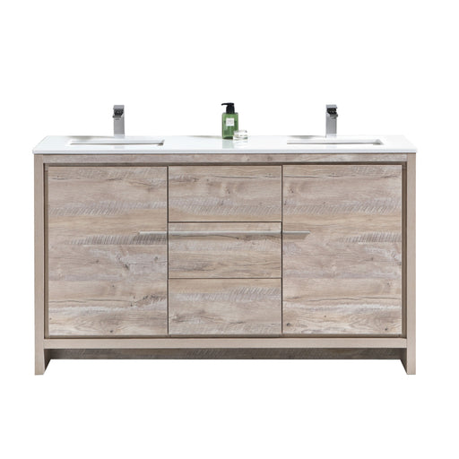 KubeBath | Dolce 60" Double Sink Nature Wood Modern Bathroom Vanity with White Quartz Counter-Top KubeBath - Vanities KubeBath   