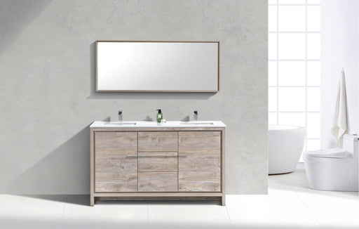 KubeBath | Dolce 60" Double Sink Nature Wood Modern Bathroom Vanity with White Quartz Counter-Top KubeBath - Vanities KubeBath   