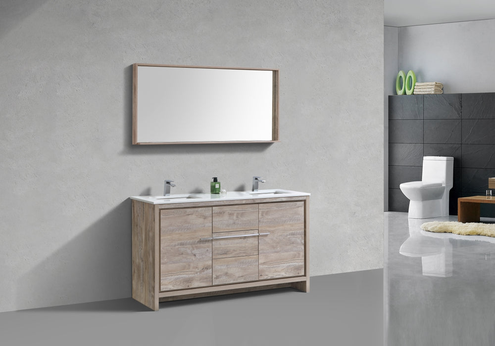 KubeBath | Dolce 60" Double Sink Nature Wood Modern Bathroom Vanity with White Quartz Counter-Top KubeBath - Vanities KubeBath   