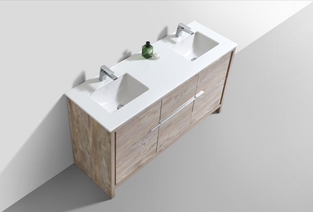 KubeBath | Dolce 60" Double Sink Nature Wood Modern Bathroom Vanity with White Quartz Counter-Top KubeBath - Vanities KubeBath   