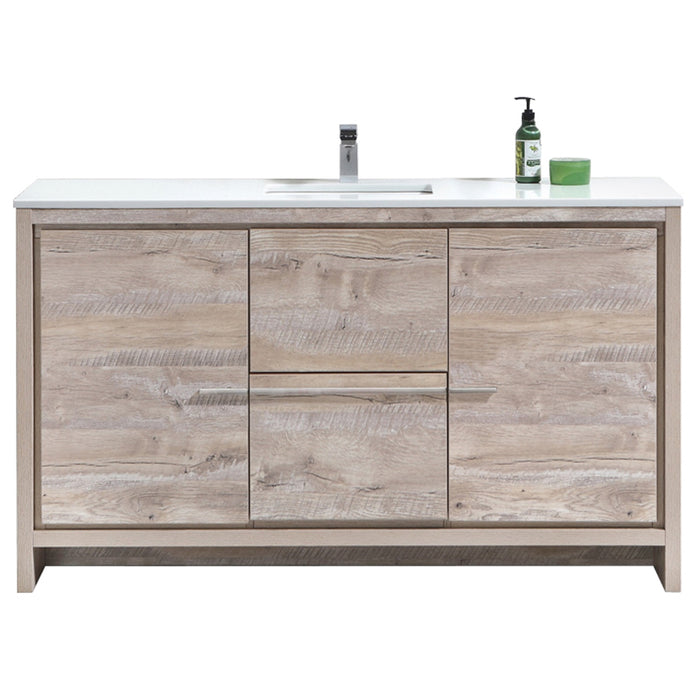 KubeBath | Dolce 60" Nature Wood Modern Bathroom Vanity with White Quartz Counter-Top KubeBath - Vanities KubeBath   