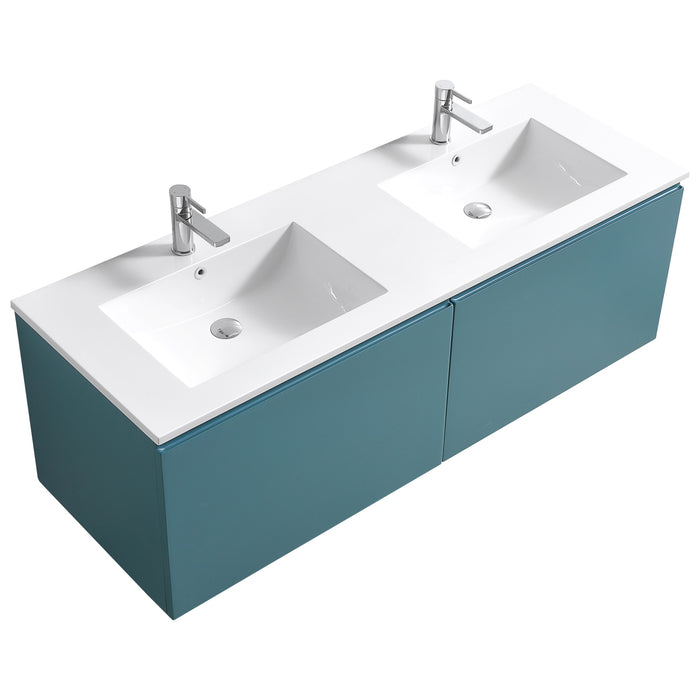 KubeBath | Balli 60'' Double Sink Wall Mount Modern Bathroom Vanity in Teal Green Finish KubeBath - Vanities KubeBath   