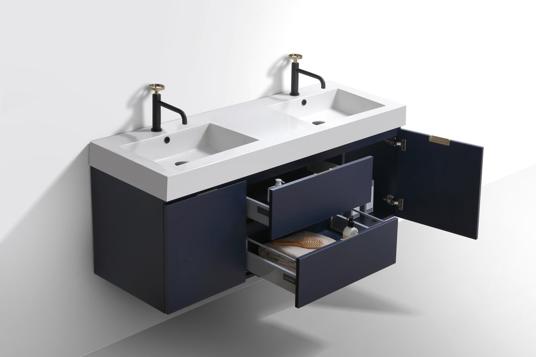 KubeBath | Bliss 60" Double Sink Blue Wall Mount Modern Bathroom Vanity KubeBath - Vanities KubeBath   