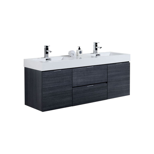 KubeBath | Bliss 60" Double Sink Gray Oak Wall Mount Modern Bathroom Vanity KubeBath - Vanities KubeBath   