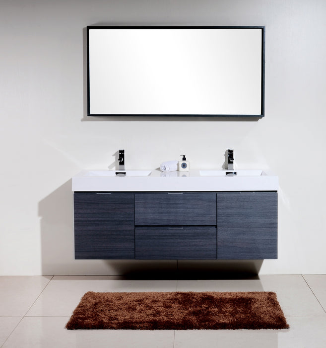 KubeBath | Bliss 60" Double Sink Gray Oak Wall Mount Modern Bathroom Vanity KubeBath - Vanities KubeBath   