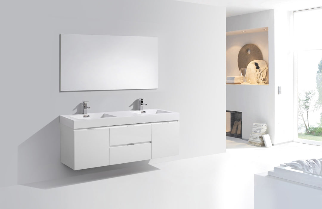 KubeBath | Bliss 60" Double Sink High Gloss White Wall Mount Modern Bathroom Vanity KubeBath - Vanities KubeBath   