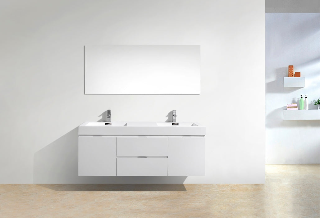 KubeBath | Bliss 60" Double Sink High Gloss White Wall Mount Modern Bathroom Vanity KubeBath - Vanities KubeBath   