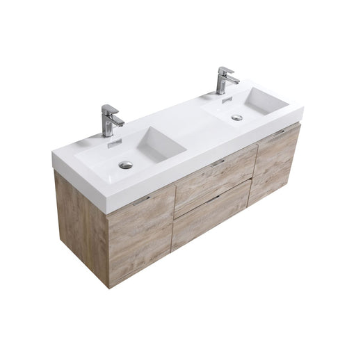 KubeBath | Bliss 60" Double Sink Nature Wood Wall Mount Modern Bathroom Vanity KubeBath - Vanities KubeBath   