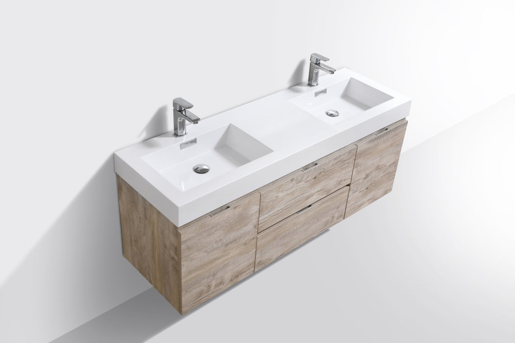 KubeBath | Bliss 60" Double Sink Nature Wood Wall Mount Modern Bathroom Vanity KubeBath - Vanities KubeBath   