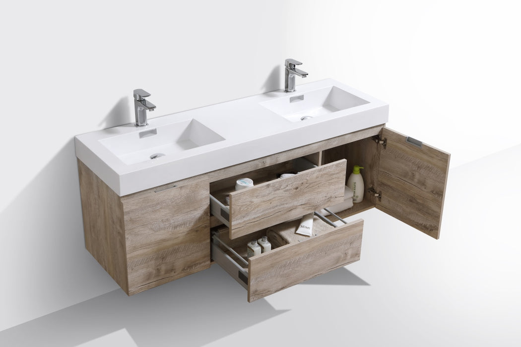 KubeBath | Bliss 60" Double Sink Nature Wood Wall Mount Modern Bathroom Vanity KubeBath - Vanities KubeBath   