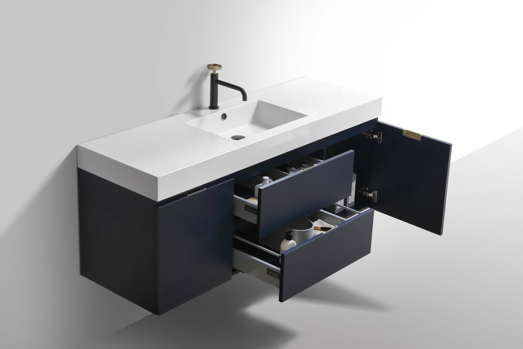 KubeBath | Bliss 60" Single Sink Blue Wall Mount Modern Bathroom Vanity KubeBath - Vanities KubeBath   