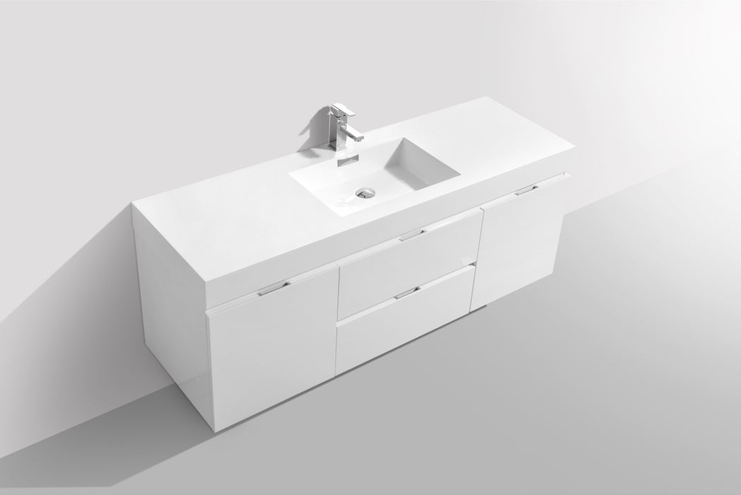 KubeBath | Bliss 60" Single Sink High Gloss White Wall Mount Modern Bathroom Vanity KubeBath - Vanities KubeBath   