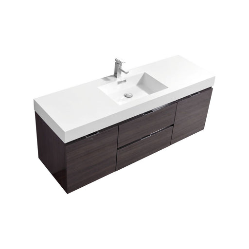 KubeBath | Bliss 60" Single Sink High Gloss Gray Oak Wall Mount Modern Bathroom Vanity KubeBath - Vanities KubeBath   