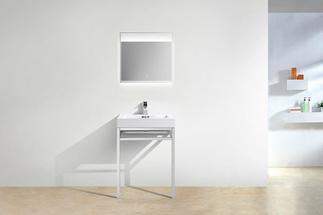 KubeBath | Haus 24" Stainless Steel Console w/ White Acrylic Sink - Chrome KubeBath - Vanities KubeBath   