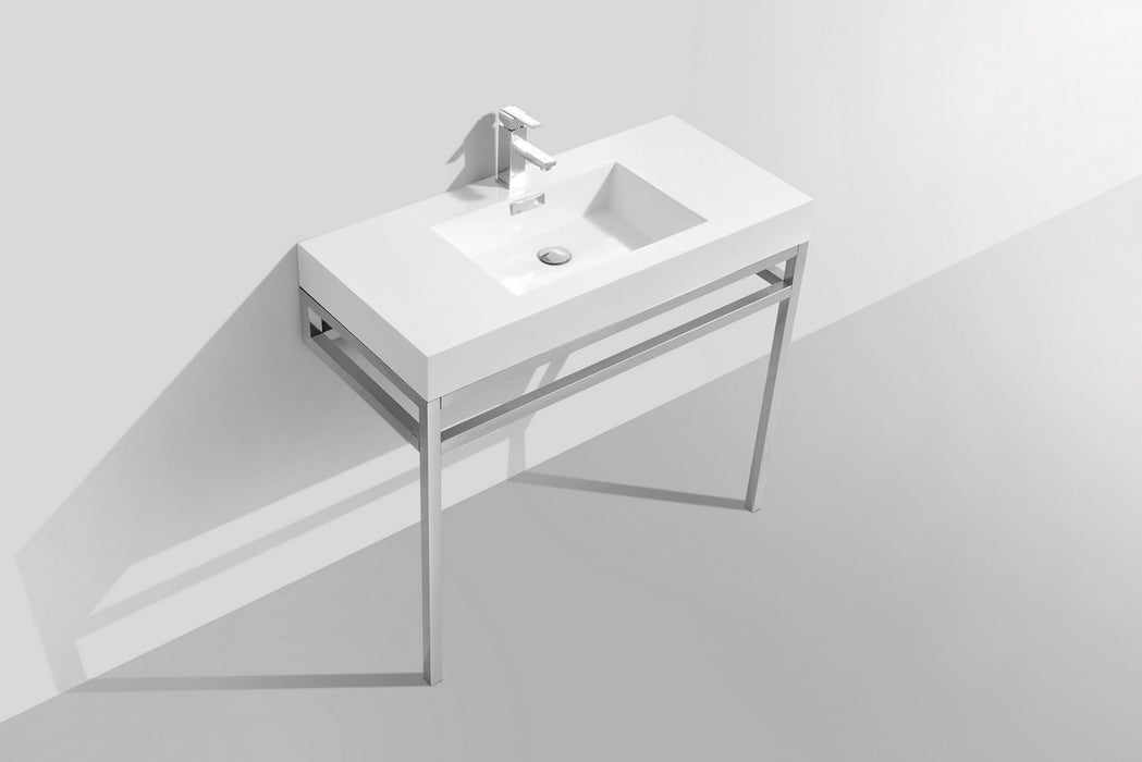 KubeBath | Haus 36" Stainless Steel Console w/ White Acrylic Sink - Chrome KubeBath - Vanities KubeBath   