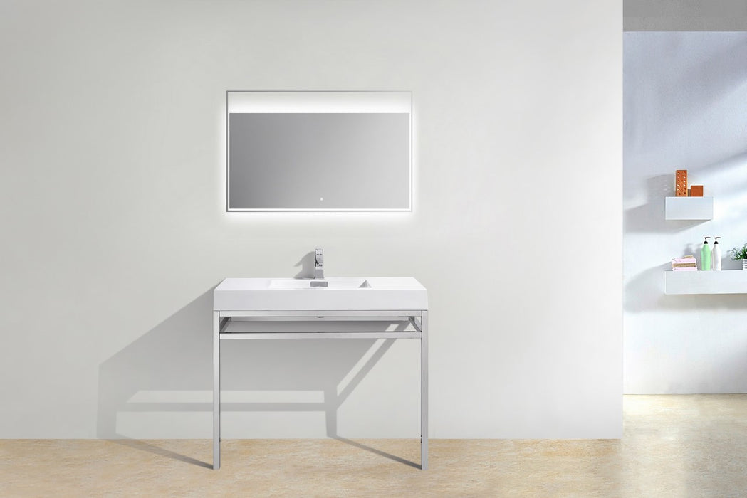 KubeBath | Haus 40" Stainless Steel Console w/ White Acrylic Sink - Chrome KubeBath - Vanities KubeBath   