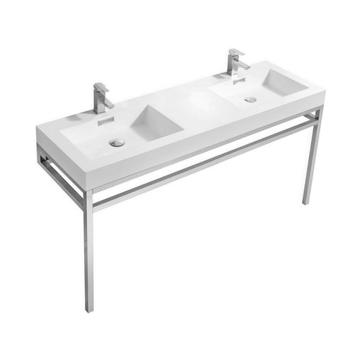 KubeBath | Haus 60" Double Sink Stainless Steel Console w/ White Acrylic Sink - Chrome KubeBath - Vanities KubeBath   