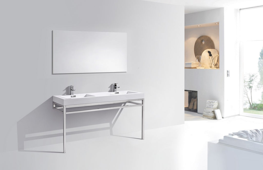 KubeBath | Haus 60" Double Sink Stainless Steel Console w/ White Acrylic Sink - Chrome KubeBath - Vanities KubeBath   