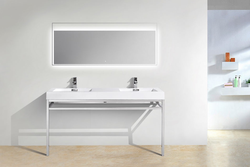 KubeBath | Haus 60" Double Sink Stainless Steel Console w/ White Acrylic Sink - Chrome KubeBath - Vanities KubeBath   