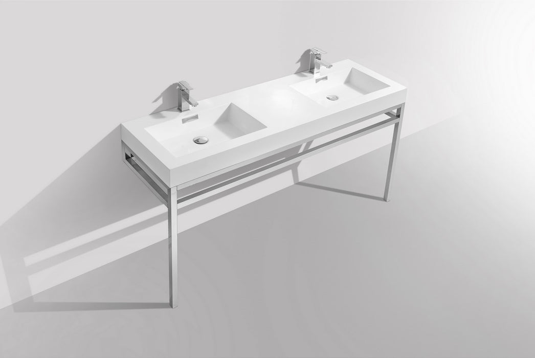 KubeBath | Haus 60" Double Sink Stainless Steel Console w/ White Acrylic Sink - Chrome KubeBath - Vanities KubeBath   