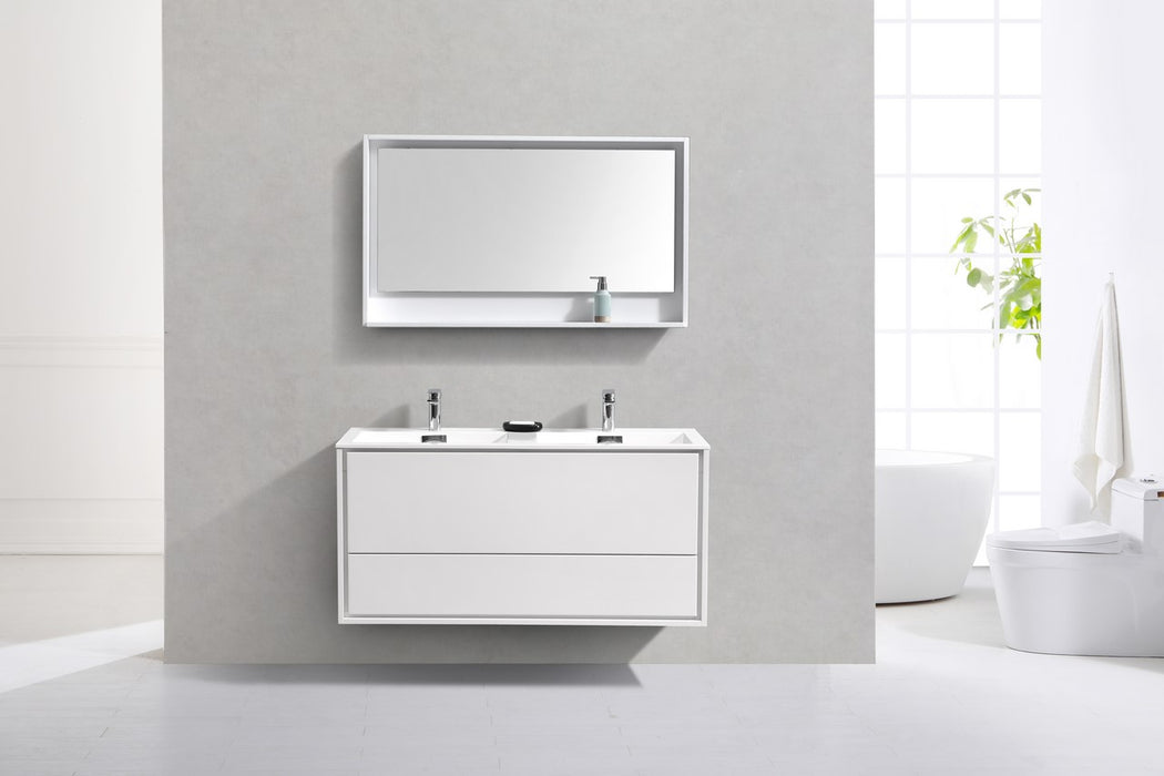 KubeBath | DeLusso 48" Double Sink High Glossy White Wall Mount Modern Bathroom Vanity KubeBath - Vanities KubeBath   