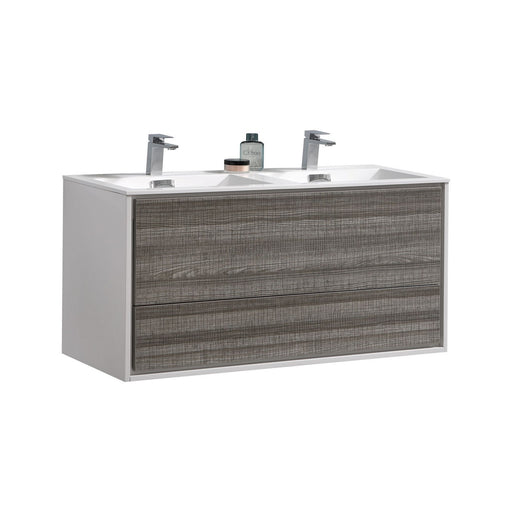 KubeBath | DeLusso 48" Double Sink Ash Gray Wall Mount Modern Bathroom Vanity KubeBath - Vanities KubeBath   