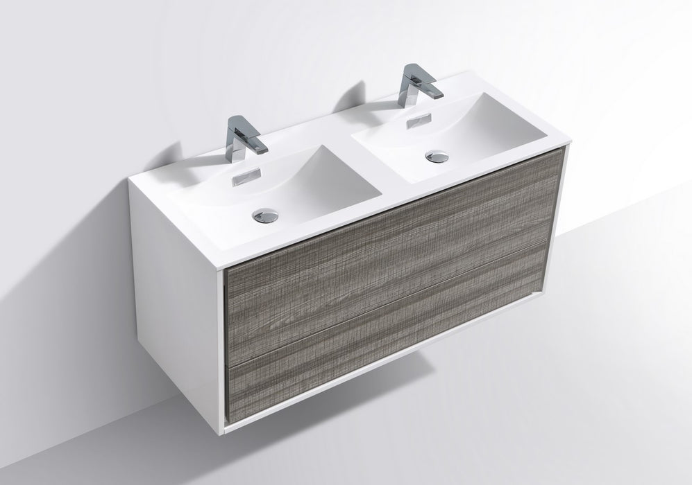 KubeBath | DeLusso 48" Double Sink Ash Gray Wall Mount Modern Bathroom Vanity KubeBath - Vanities KubeBath   