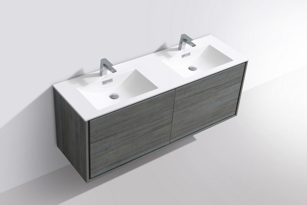 KubeBath | DeLusso 60" Double Sink Ocean Grey Wall Mount Modern Bathroom Vanity KubeBath - Vanities KubeBath   