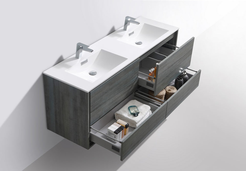 KubeBath | DeLusso 60" Double Sink Ocean Grey Wall Mount Modern Bathroom Vanity KubeBath - Vanities KubeBath   