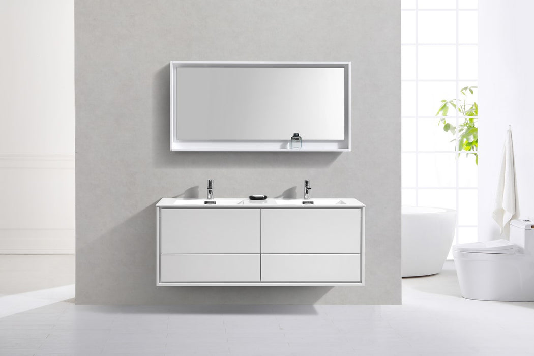 KubeBath | DeLusso 60" Double Sink High Glossy White Wall Mount Modern Bathroom Vanity KubeBath - Vanities KubeBath   